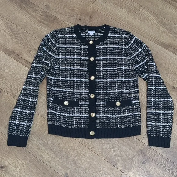 J Crew Factory Tweed Lady Cardigan Black & white Size Small - Picture 3 of 8